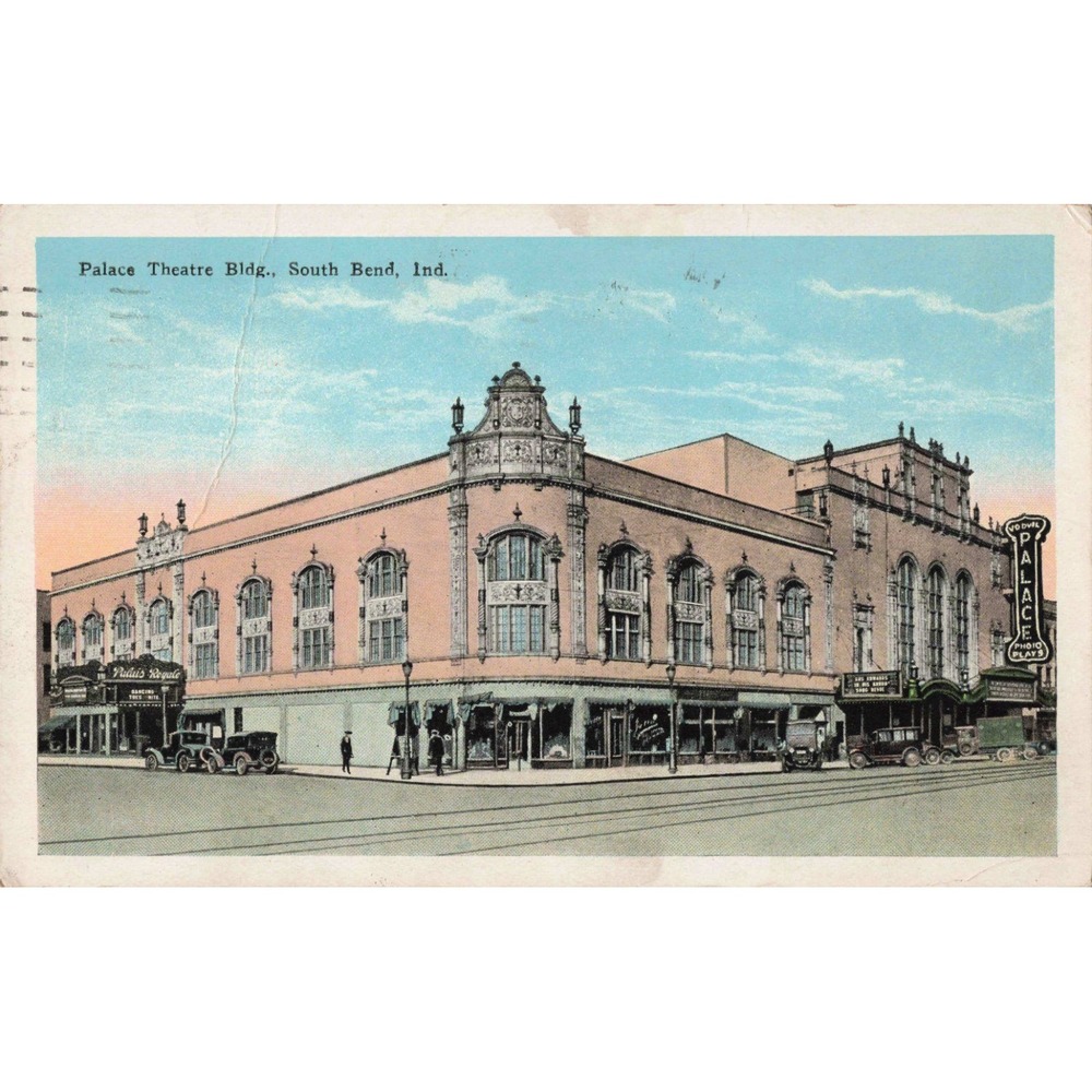 Vintage 1927 Palace Theatre Building South Bend Indiana Postcard Postmarked VG - Picture 1 of 2